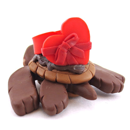 Dark Chocolate Valentine Chocolate Box Turtle Figurine - Polymer Clay Valentine Animals