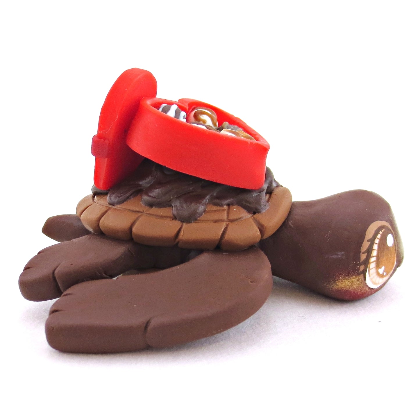 Dark Chocolate Valentine Chocolate Box Turtle Figurine - Polymer Clay Valentine Animals