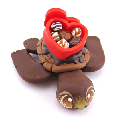 Dark Chocolate Valentine Chocolate Box Turtle Figurine - Polymer Clay Valentine Animals