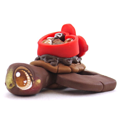 Dark Chocolate Valentine Chocolate Box Turtle Figurine - Polymer Clay Valentine Animals