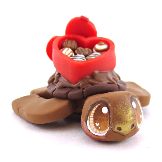 Milk Chocolate Valentine Chocolate Box Turtle Figurine - Polymer Clay Valentine Animals