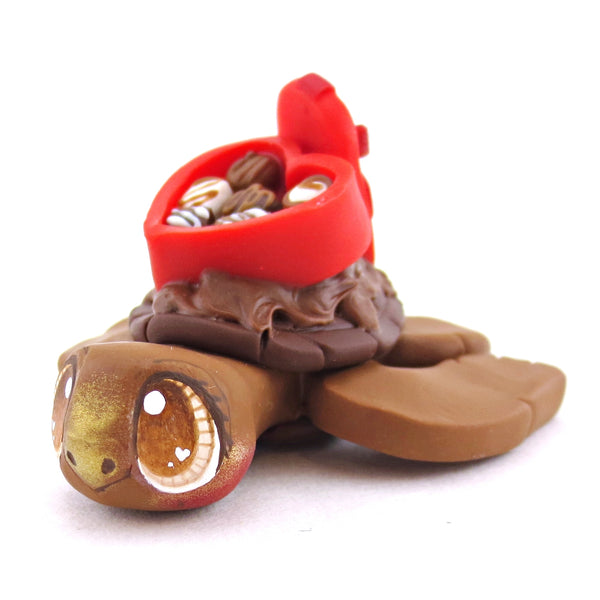Milk Chocolate Valentine Chocolate Box Turtle Figurine - Polymer Clay Valentine Animals
