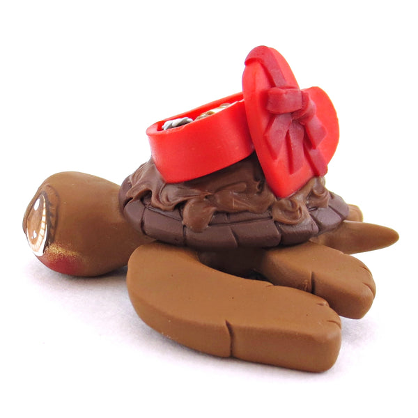 Milk Chocolate Valentine Chocolate Box Turtle Figurine - Polymer Clay Valentine Animals