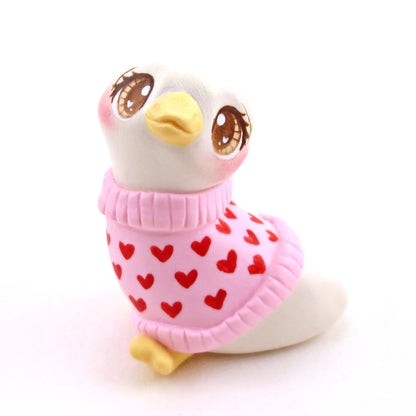 Goose in a Heart Sweater Figurine - Polymer Clay Animals Valentine Collection