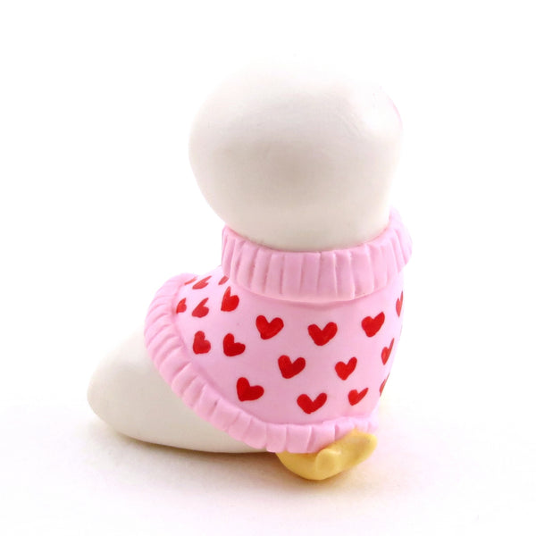 Goose in a Heart Sweater Figurine - Polymer Clay Animals Valentine Collection