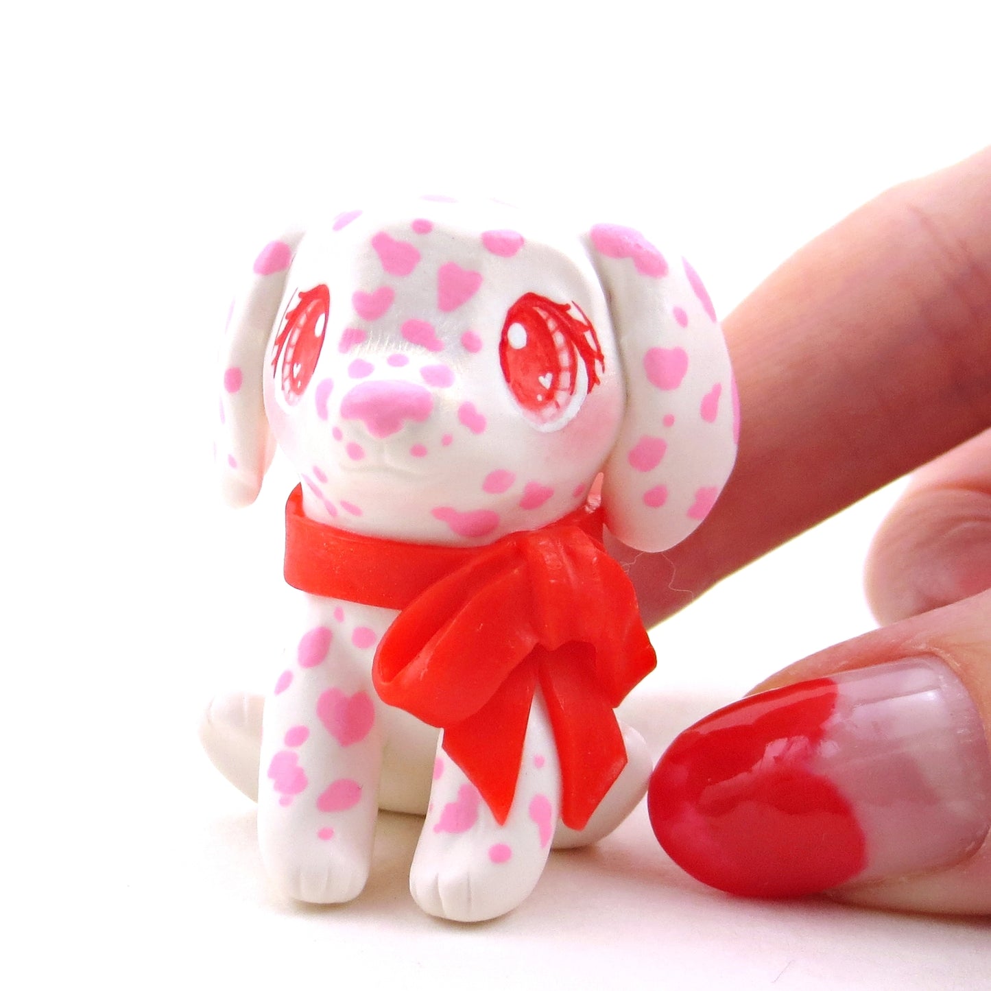 Pink Spotted Dalmatian Puppy Figurine - Polymer Clay Animals Valentine Collection