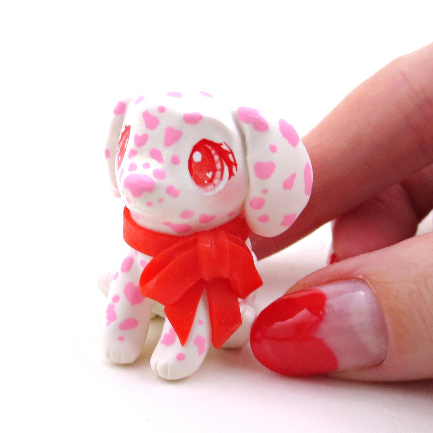 Pink Spotted Dalmatian Puppy Figurine - Polymer Clay Animals Valentine Collection