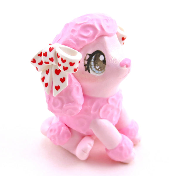 Pink Poodle Puppy with Heart Bows Figurine - Polymer Clay Animals Valentine Collection