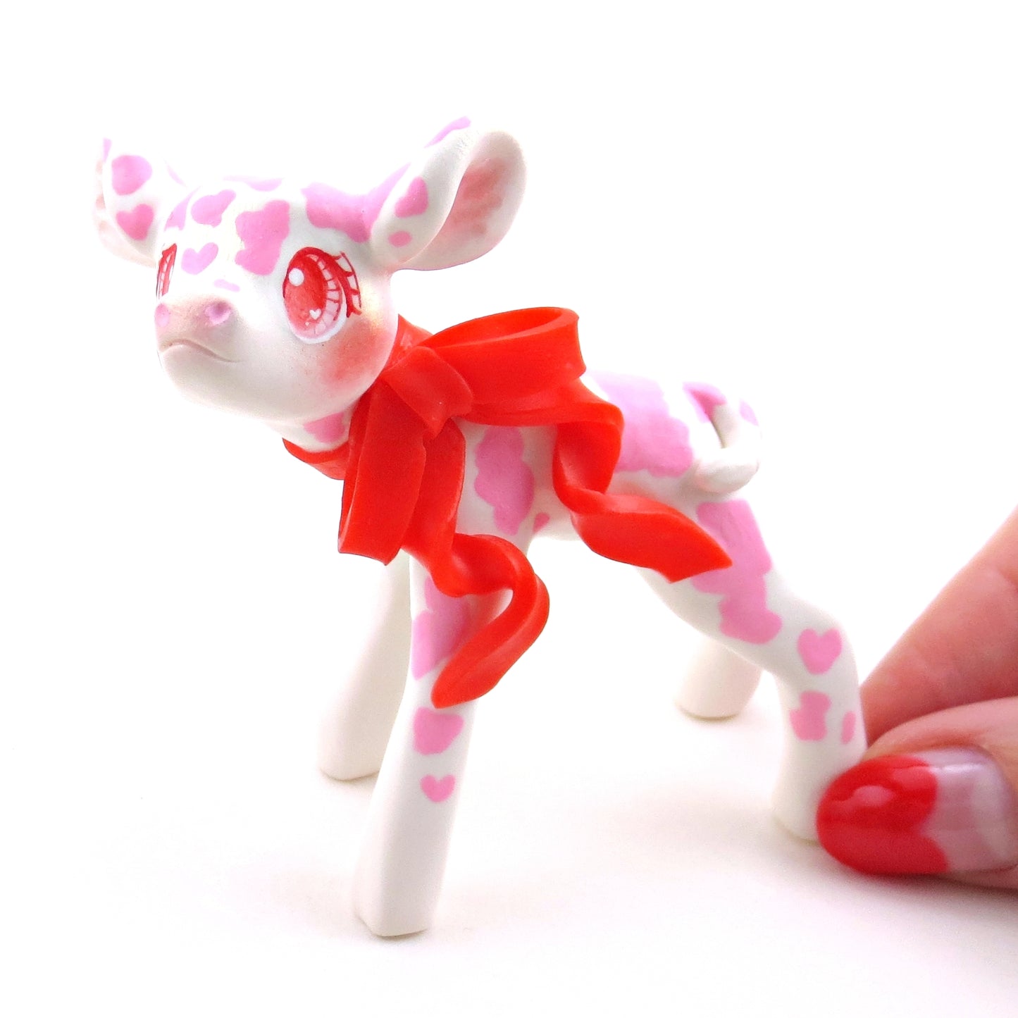 Valentine Cow Figurine - Polymer Clay Animals Valentine Collection