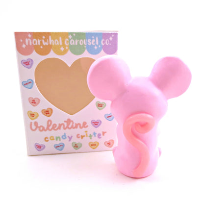 Pink Candy Heart Mouse Figurine with Box - Polymer Clay Animals Valentine Collection