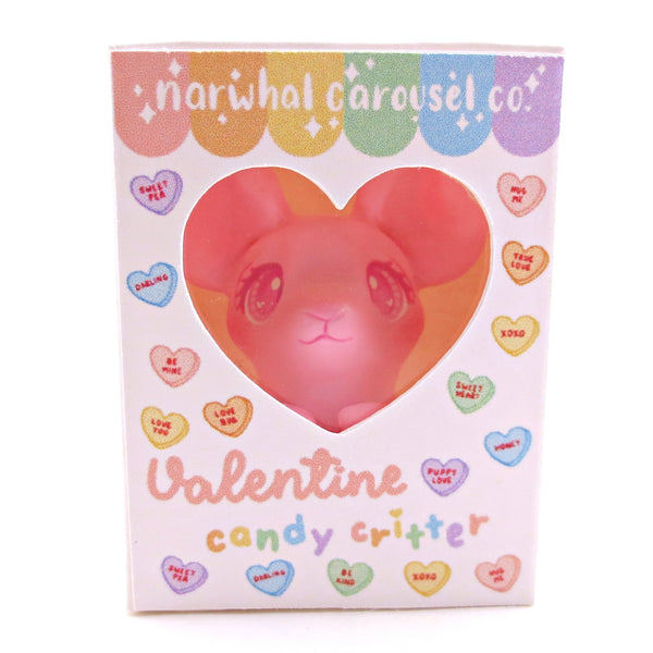 Pink Candy Heart Mouse Figurine with Box - Polymer Clay Animals Valentine Collection