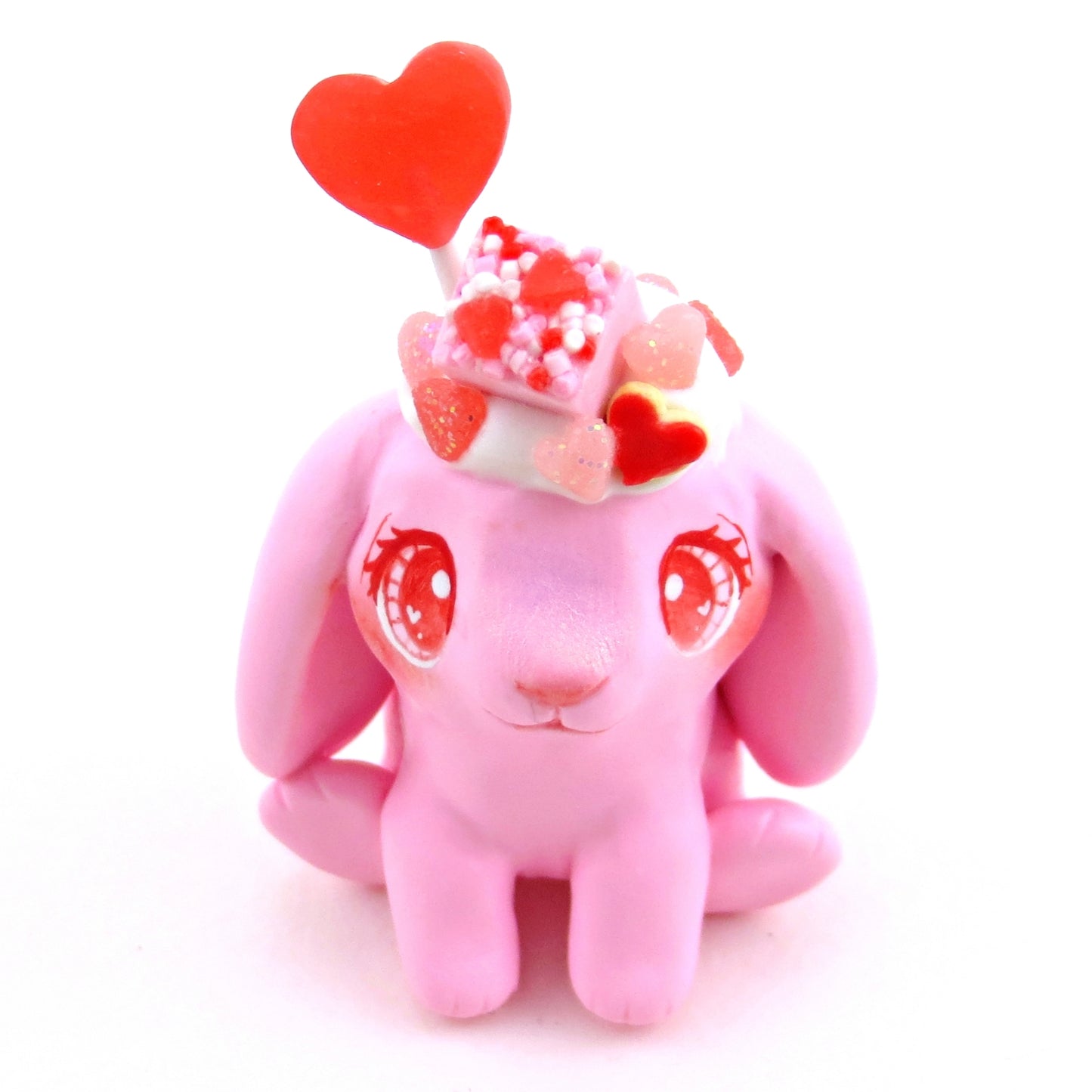 Valentine Dessert Holland Lop Bunny Figurine - Polymer Clay Animals Valentine Collection