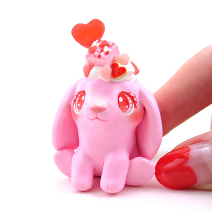 Valentine Dessert Holland Lop Bunny Figurine - Polymer Clay Animals Valentine Collection