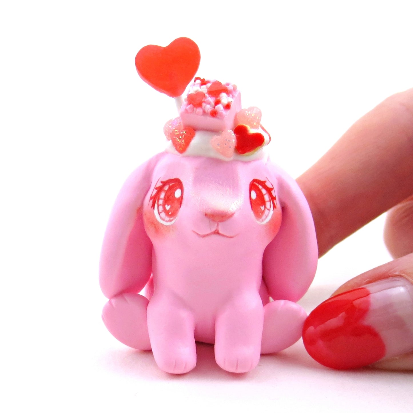 Valentine Dessert Holland Lop Bunny Figurine - Polymer Clay Animals Valentine Collection