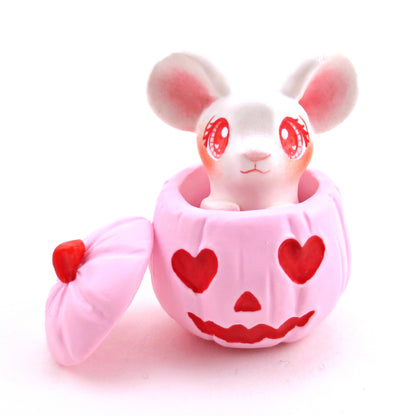 "Valenween" Mouse in a Pumpkin Figurine - Polymer Clay Animals Valentine Collection