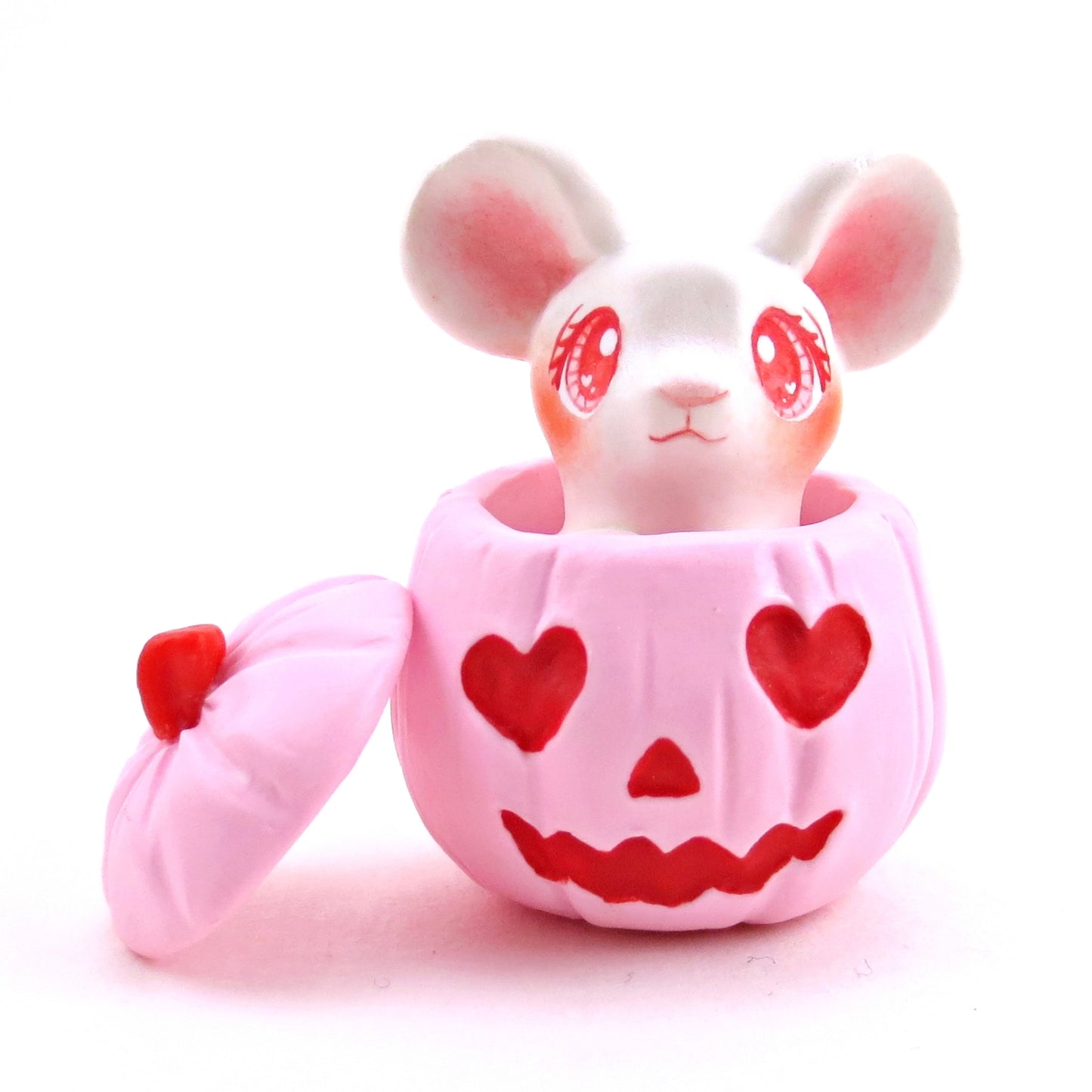 "Valenween" Mouse in a Pumpkin Figurine - Polymer Clay Animals Valentine Collection