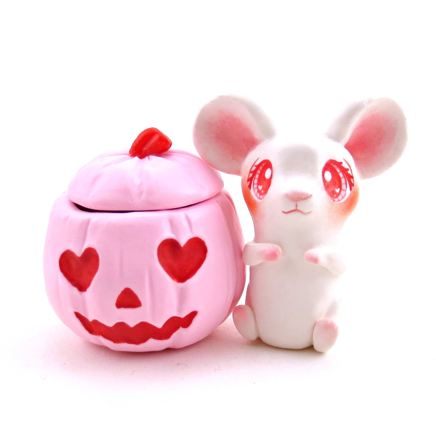 "Valenween" Mouse in a Pumpkin Figurine - Polymer Clay Animals Valentine Collection