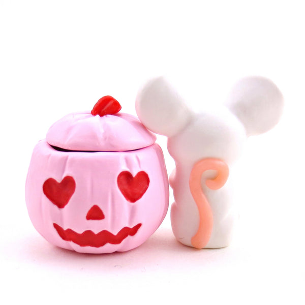 "Valenween" Mouse in a Pumpkin Figurine - Polymer Clay Animals Valentine Collection