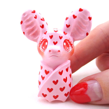 "Valenween" Hearts All Over Bat Figurine - Polymer Clay Animals Valentine Collection