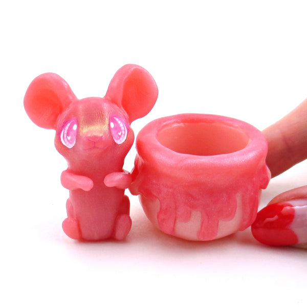 Love Potion Familiar Mouse in a Cauldron Figurine - Polymer Clay Animals Valentine Collection