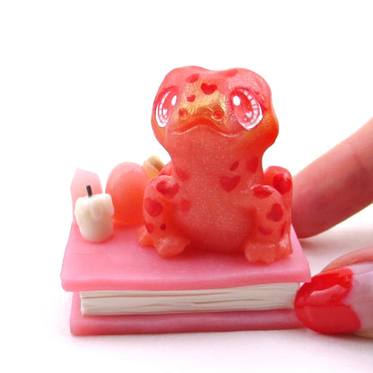 Love Potion Familiar Frog Figurine - Polymer Clay Animals Valentine Collection