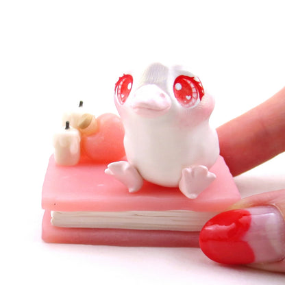 Love Potion Familiar Albino Crow Figurine - Polymer Clay Animals Valentine Collection