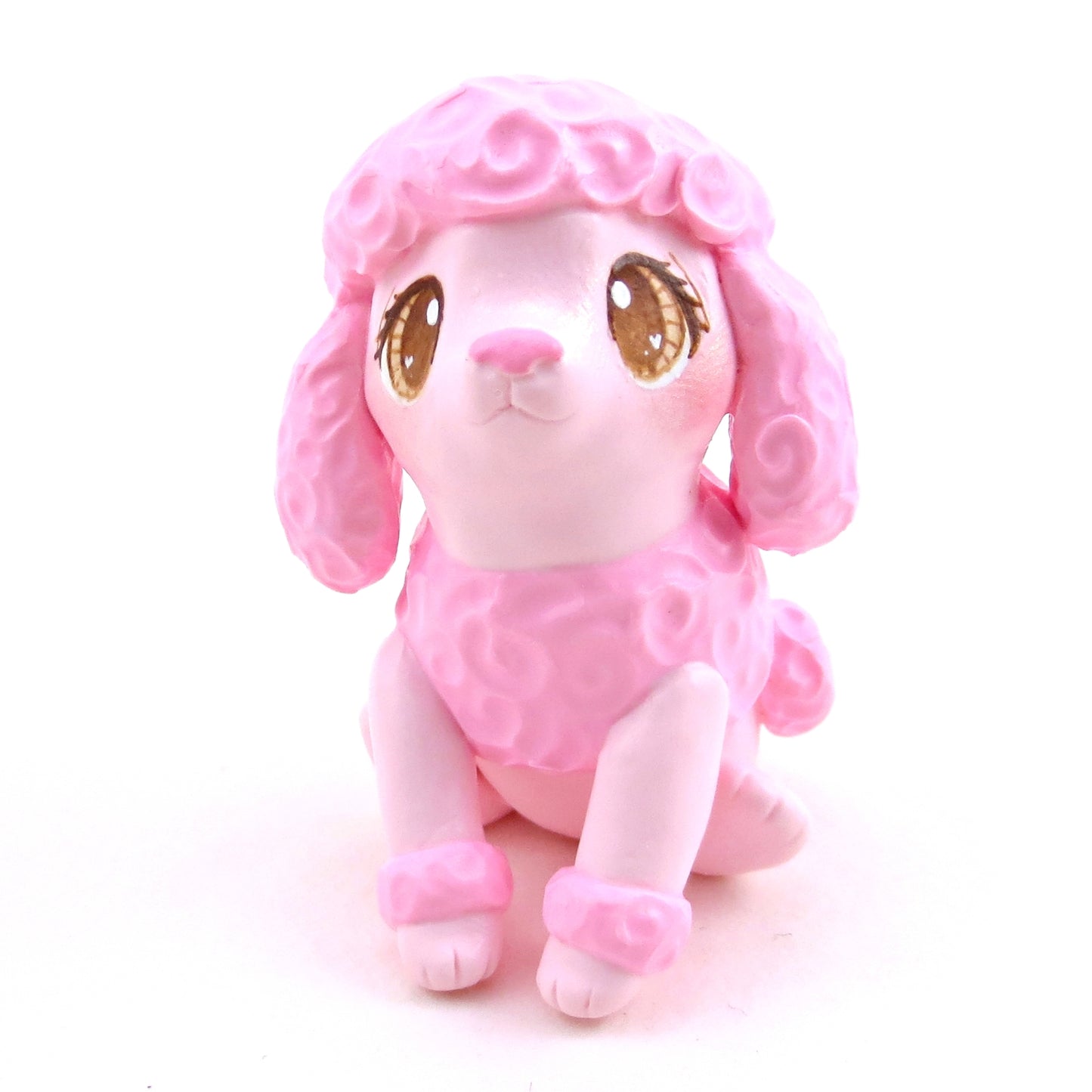 Pink Poodle Puppy Dog Figurine - Polymer Clay Animals Valentine Collection