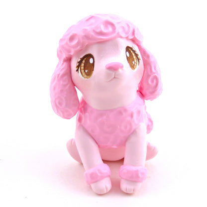 Pink Poodle Puppy Dog Figurine - Polymer Clay Animals Valentine Collection