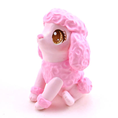 Pink Poodle Puppy Dog Figurine - Polymer Clay Animals Valentine Collection