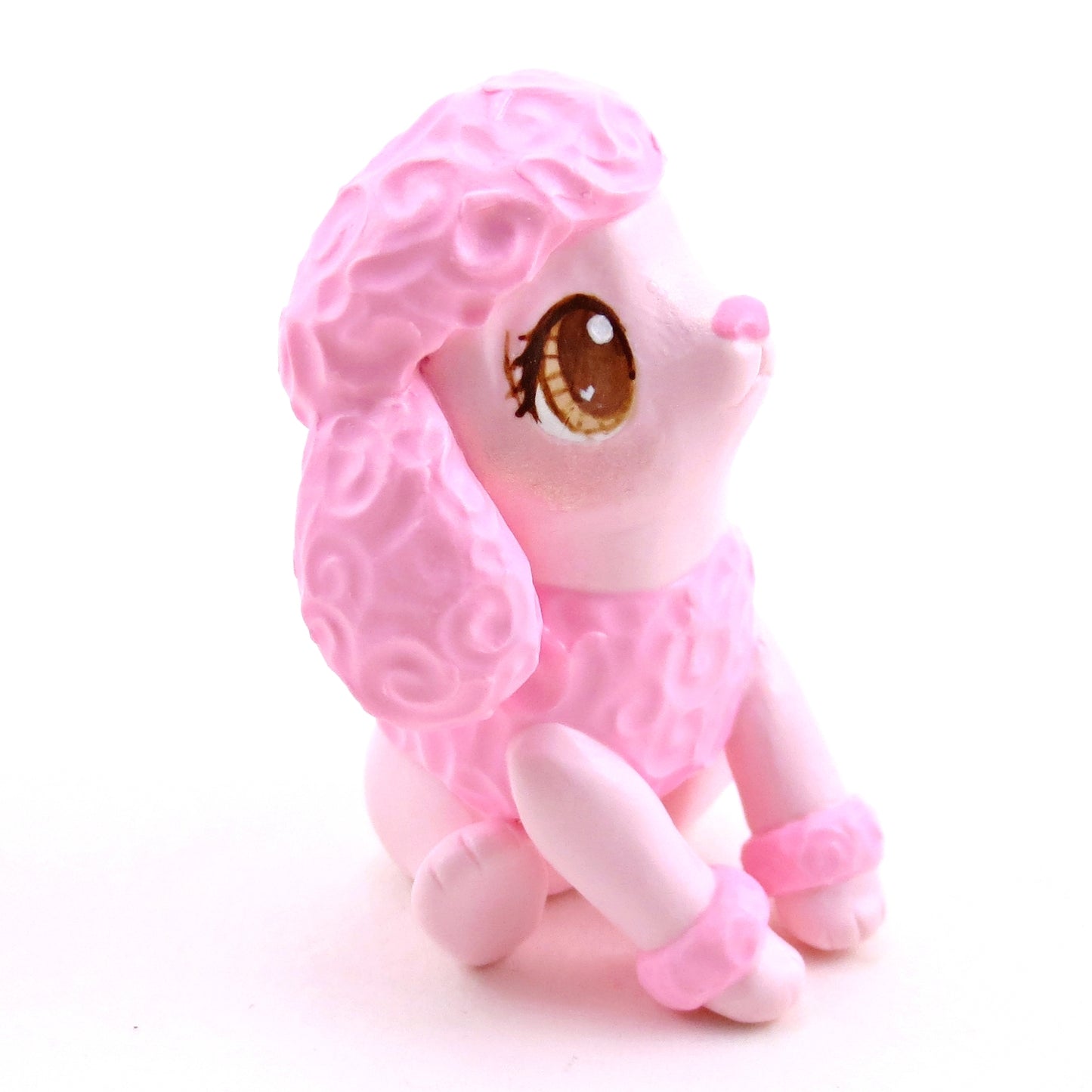 Pink Poodle Puppy Dog Figurine - Polymer Clay Animals Valentine Collection