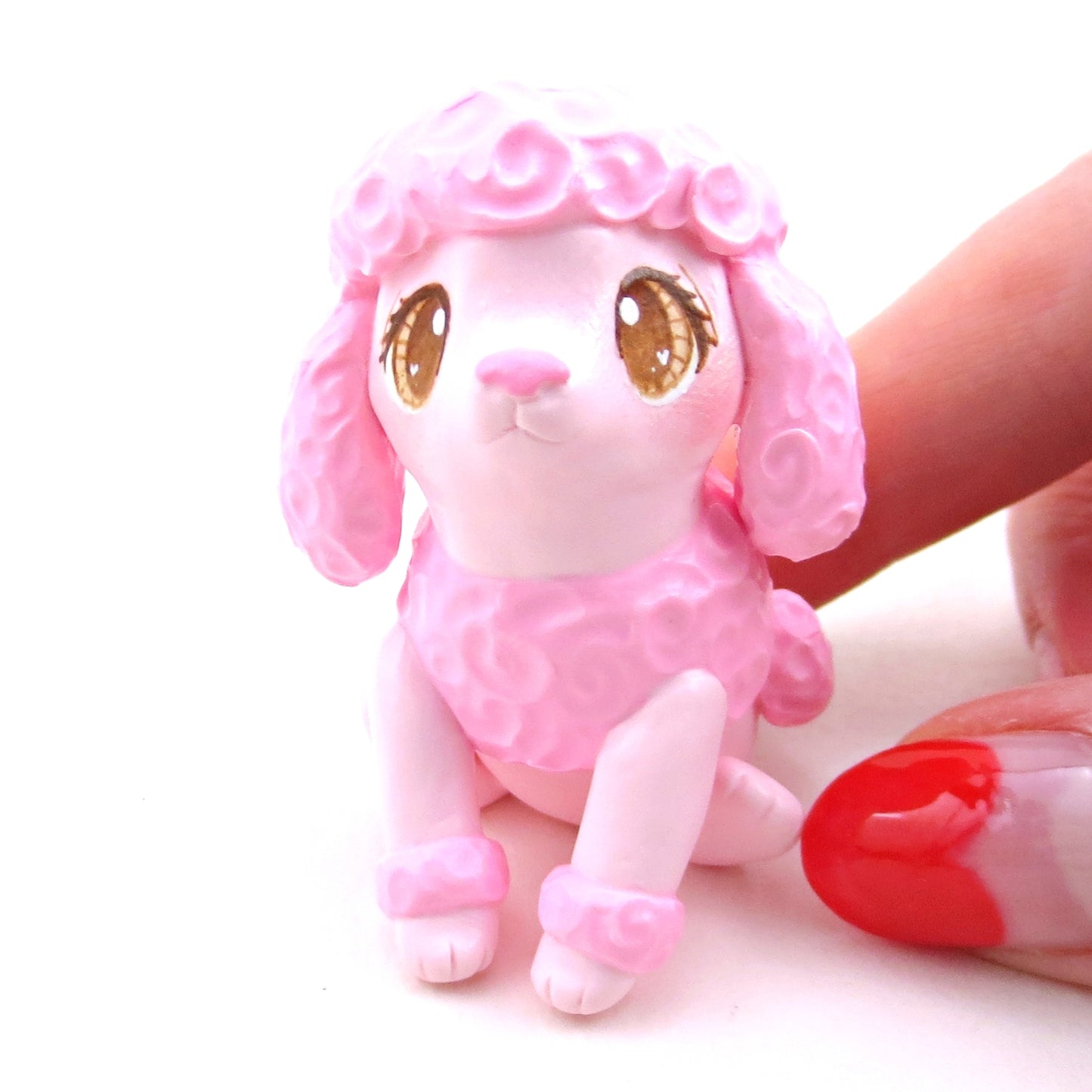 Pink Poodle Puppy Dog Figurine - Polymer Clay Animals Valentine Collection