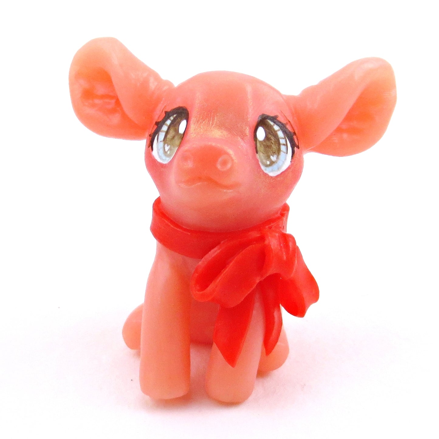 Piglet with a Bow Figurine - Polymer Clay Animals Valentine Collection