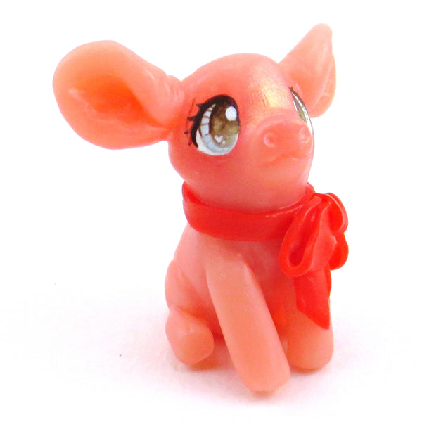 Piglet with a Bow Figurine - Polymer Clay Animals Valentine Collection