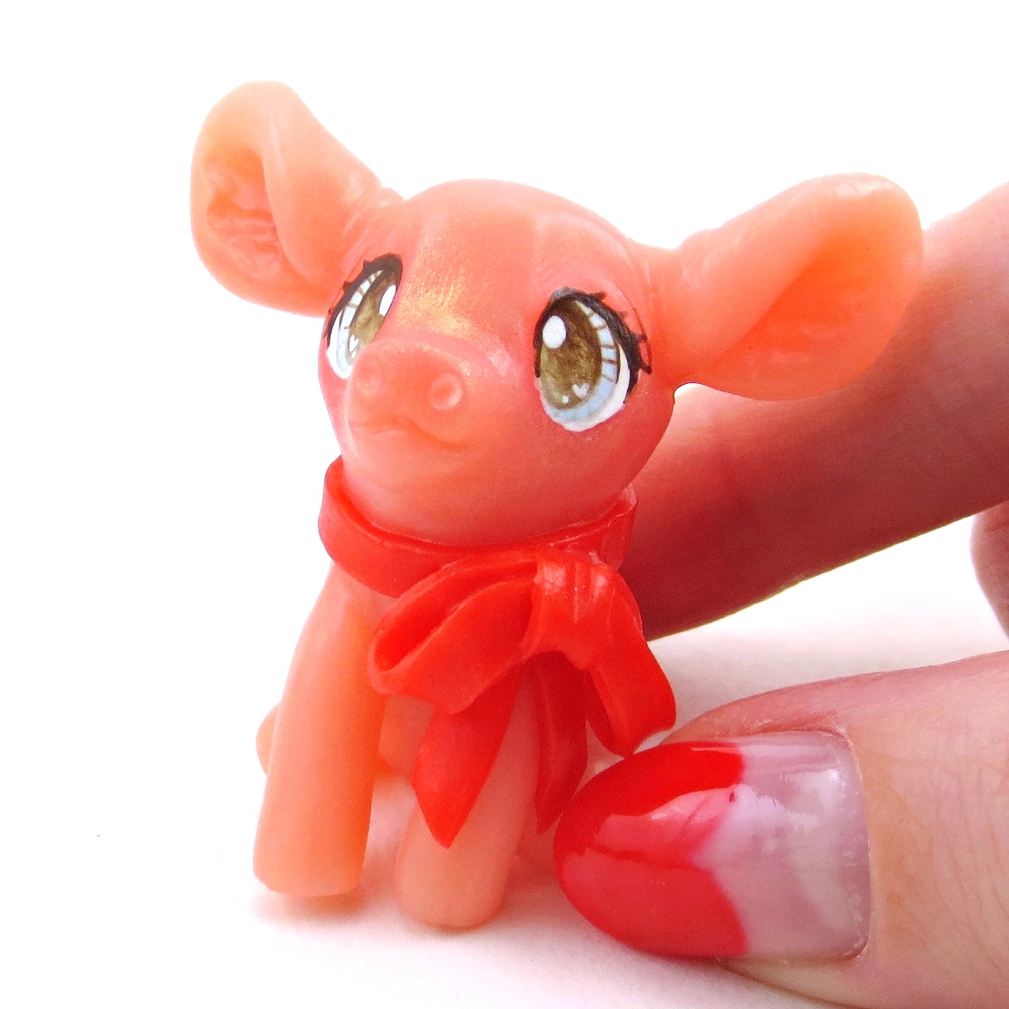 Piglet with a Bow Figurine - Polymer Clay Animals Valentine Collection