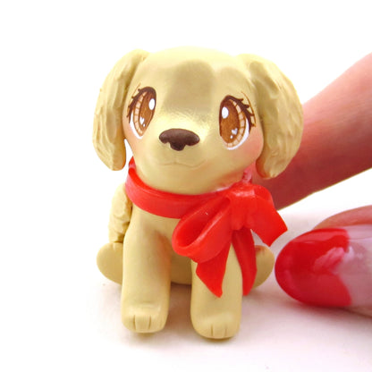 Golden Retriever Puppy Dog Figurine - Polymer Clay Animals Valentine Collection