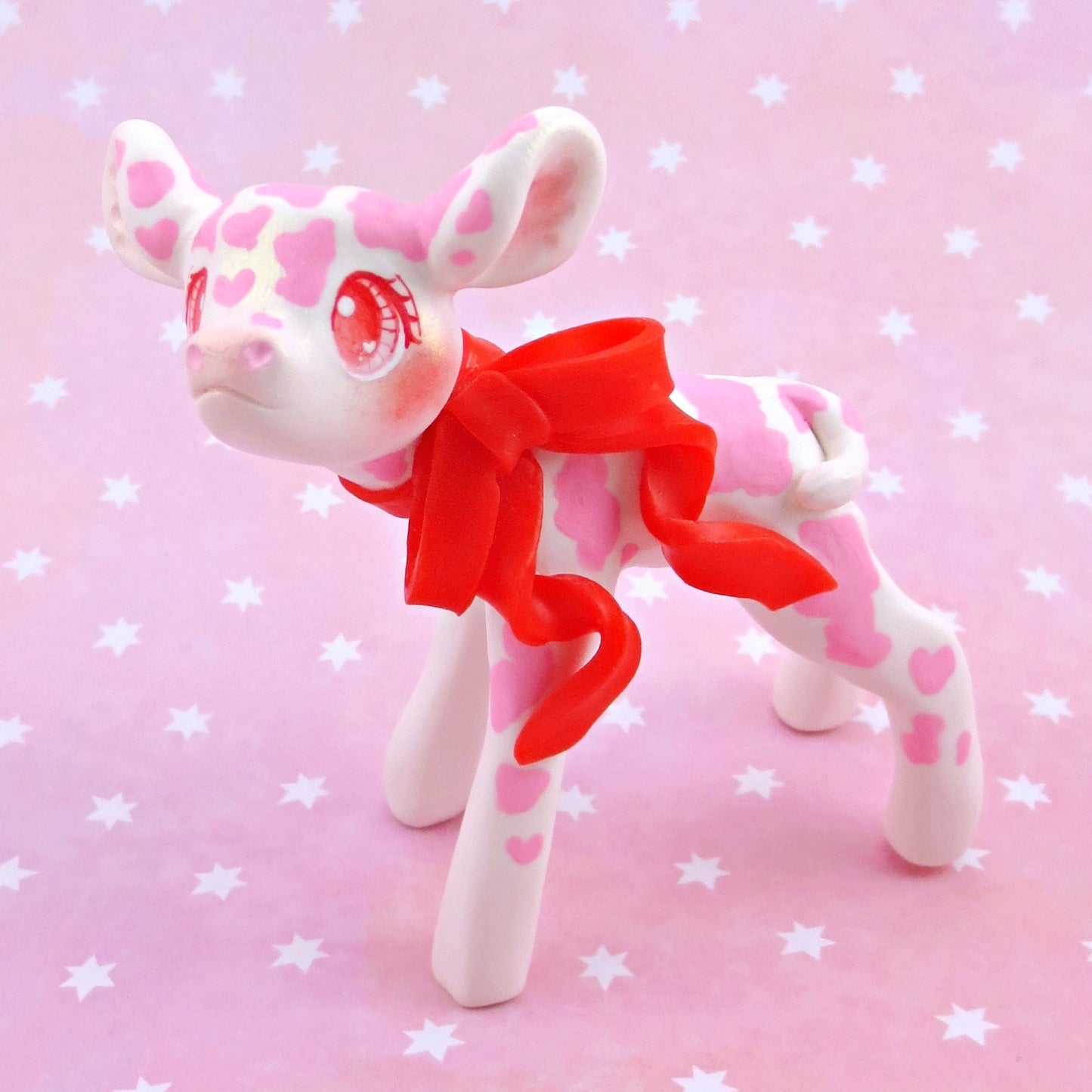 Valentine Cow Figurine - Polymer Clay Animals Valentine Collection