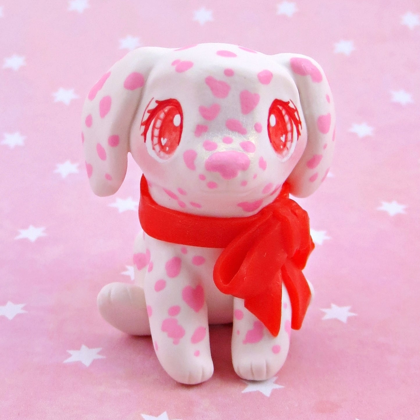 Pink Spotted Dalmatian Puppy Figurine - Polymer Clay Animals Valentine Collection