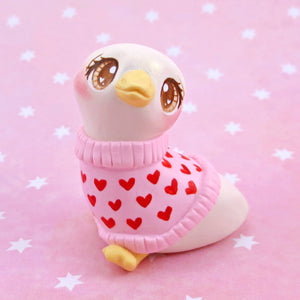 Goose in a Heart Sweater Figurine - Polymer Clay Animals Valentine Collection