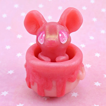 Love Potion Familiar Mouse in a Cauldron Figurine - Polymer Clay Animals Valentine Collection