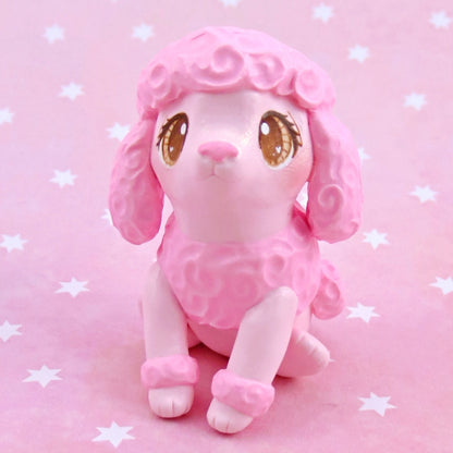 Pink Poodle Puppy Dog Figurine - Polymer Clay Animals Valentine Collection