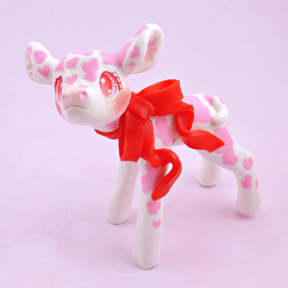 Valentine Cow Figurine - Polymer Clay Animals Valentine Collection