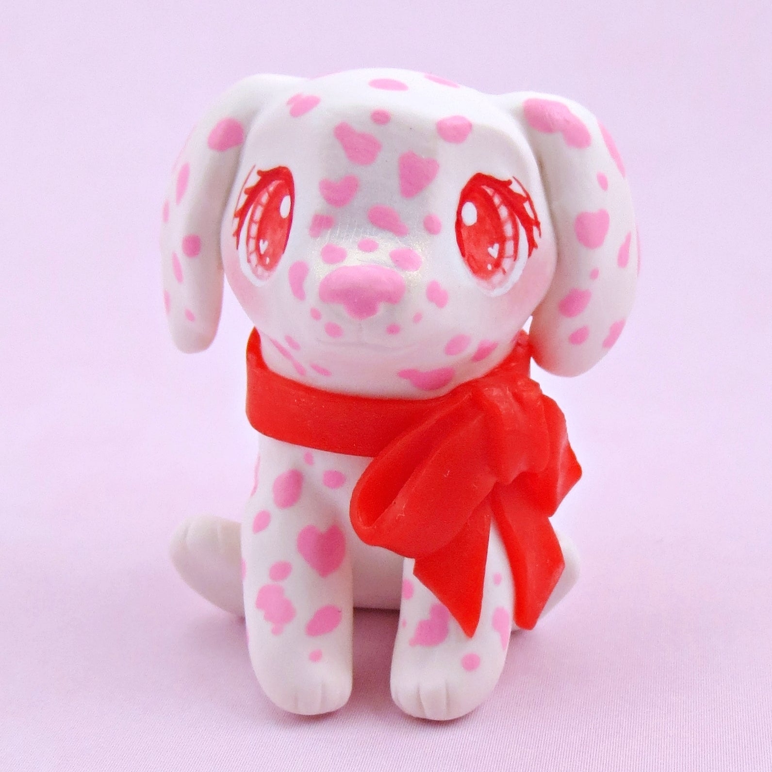 Pink Spotted Dalmatian Puppy Figurine - Polymer Clay Animals Valentine Collection