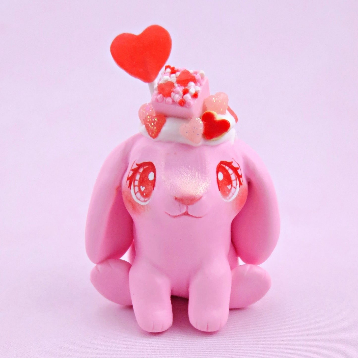 Valentine Dessert Holland Lop Bunny Figurine - Polymer Clay Animals Valentine Collection