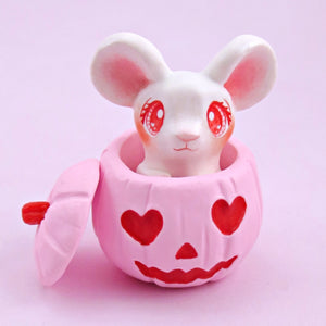 "Valenween" Mouse in a Pumpkin Figurine - Polymer Clay Animals Valentine Collection