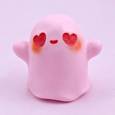 "Valenween" Little Ghostie Figurine - Polymer Clay Animals Valentine Collection