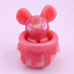 Love Potion Familiar Mouse in a Cauldron Figurine - Polymer Clay Animals Valentine Collection