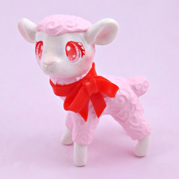 Little Pink Lamb Figurine - Polymer Clay Animals Valentine Collection