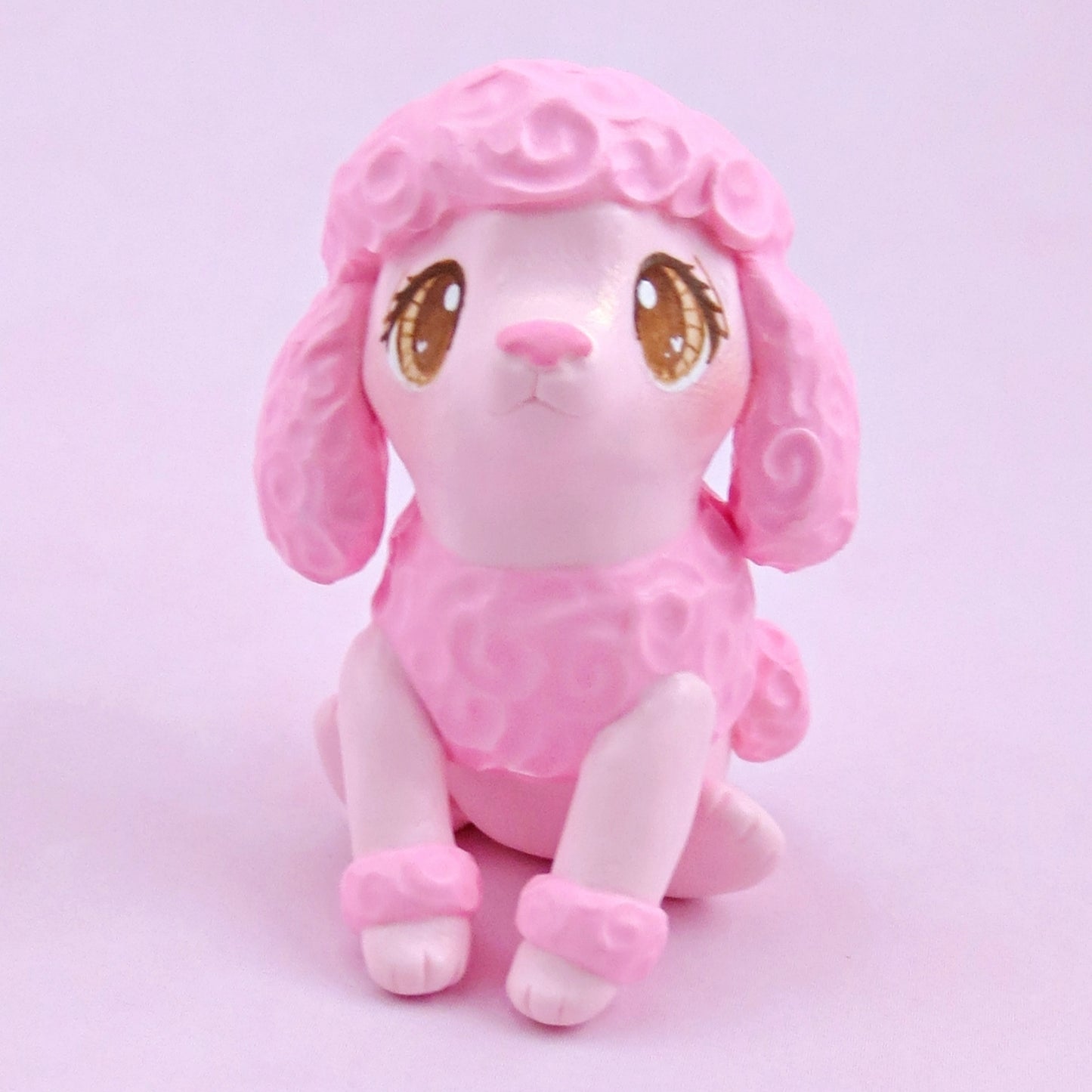 Pink Poodle Puppy Dog Figurine - Polymer Clay Animals Valentine Collection